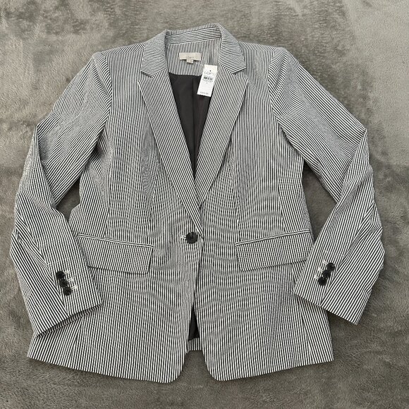 NWT Ann Taylor LOFT Cotton Seersucker Tailored Blazer Jacket Women's 8 - Picture 1 of 7